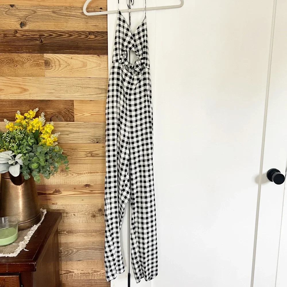 Zara Black White Gingham Cut Out Jumpsuit Small